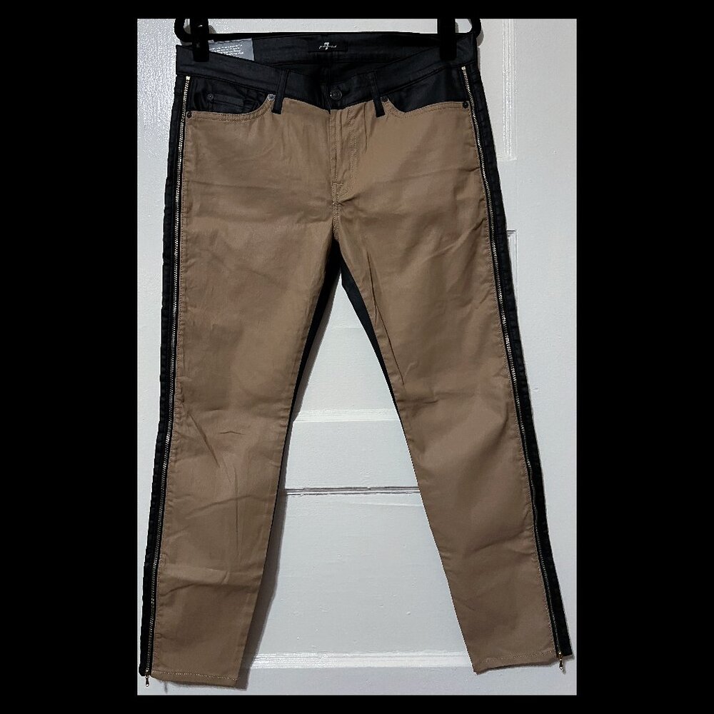 7 for All Mankind Womens Black/Beige Colorblock Crop Legging Jeans Size 32 NWT